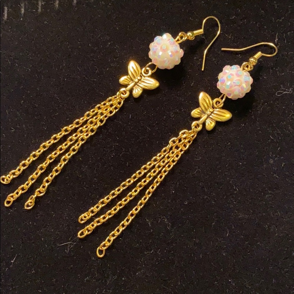 Gold Butterfly Drop Chain Earrings